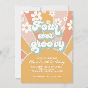 Invitation Quatre fois groovy anniversaire soleil marguerite