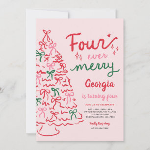 Invitation Quatre fois joyeuse coquette Noël 4e anniversaire