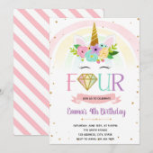 Invitation Quatre fois l'invitation d'anniversaire de licorne (Devant / Derrière)