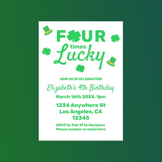 Invitation Quatre fois Lucky 4e anniversaire
