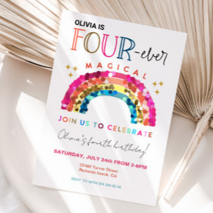Invitation QUATRE fois Magique mignon arc-en-ciel 4e annivers