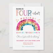 Invitation QUATRE fois Magique mignon arc-en-ciel 4e annivers (Devant)