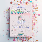 Invitation QUATRE fois Magique Unicorn mignonne fille 4e anni