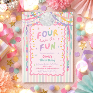 Invitation Quatre fois plus de plaisir Anniversaire 4 ans fil