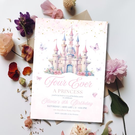 Invitation Quatre fois Princesse Anniversaire Conte de Fées C