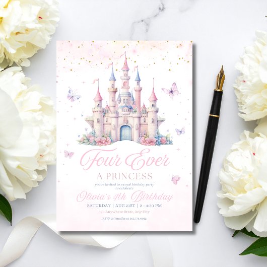Invitation Quatre fois princesse pour toujours Fées du châtea