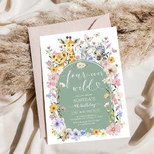 Invitation Quatre fois sauvage Anniversaire 4 ans d'animal de