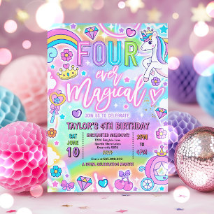 Invitation Quatre fois un anniversaire de princesse féerique