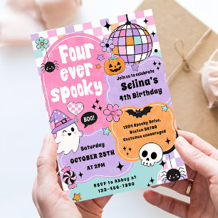 Invitation Quatre fois un fantôme d'Halloween mignon et effra