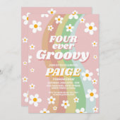 Invitation QUATRE jamais Super 4ème Forever Pink Girl Retro a (Devant / Derrière)