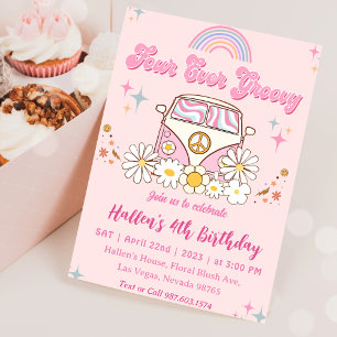 Invitation Quatre jamais Super Retro Boho Rainbow 4e annivers