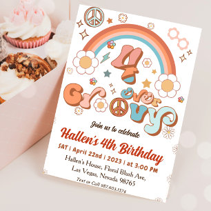 Invitation Quatre jamais Super Retro Boho Rainbow 4e annivers