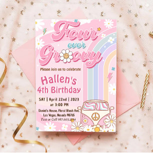 Invitation Quatre jamais Super Retro Boho Rainbow 4e annivers
