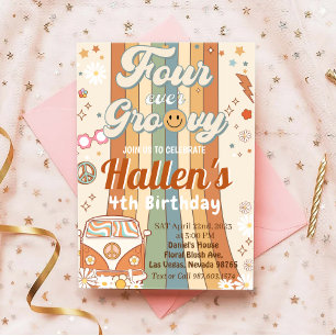 Invitation Quatre jamais Super Retro Boho Rainbow 4e annivers