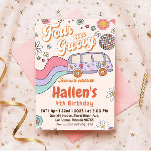 Invitation Quatre jamais Super Retro Boho Rainbow 4e annivers