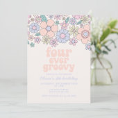 Invitation Quatre jamais Super Retro Floral 4e anniversaire (Debout devant)
