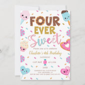 Invitation Quatre Jours d'anniversaire doux Donut Candy 4e an (Devant)