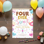 Invitation Quatre Jours d'anniversaire doux Donut Candy 4e an