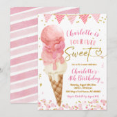 Invitation Quatre Jours de crème glacée rose sucrée Quatrième (Devant / Derrière)