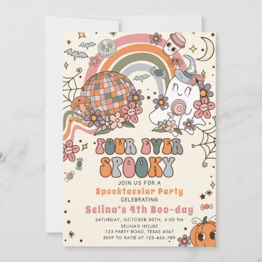 Invitation Quatre Jours Éffrayants de Fantôme Rétro Halloween (Devant)