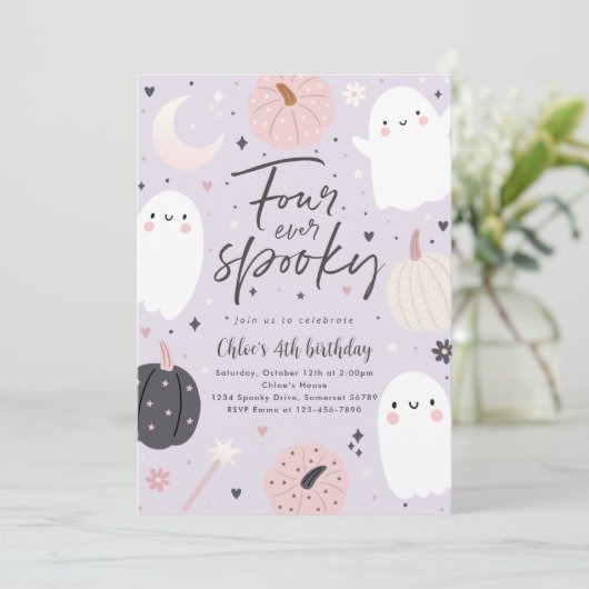 Invitation Quatre Jours Éffrayants d'Halloween Boho Ghost 4e  (Debout devant)