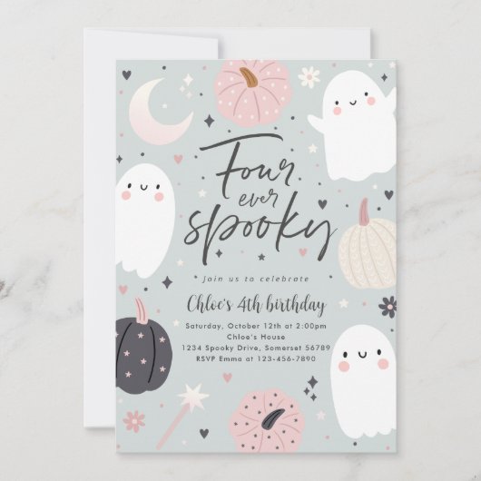 Invitation Quatre Jours Éffrayants d'Halloween Boho Ghost 4e (Devant)