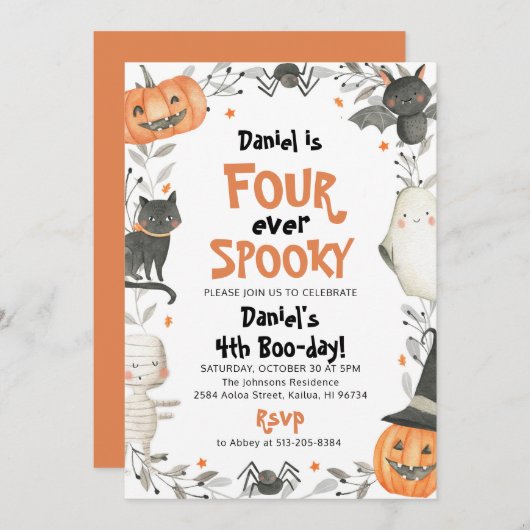 Invitation Quatre Jours Éffrayants Halloween Ghost 4e anniver (Devant / Derrière)