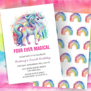 Invitation Quatre Jours Magique Pastel Unicorn Quatrième Anni