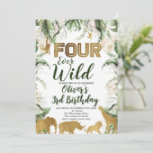 Invitation Quatre Jours Sauvage Safari Animal Anniversaire, S (Debout devant)