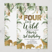 Invitation Quatre Jours Sauvage Safari Animal Anniversaire, S (Devant / Derrière)
