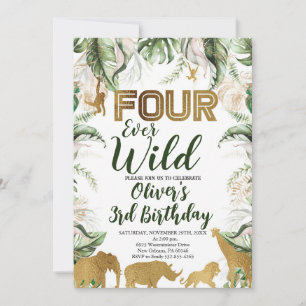 Invitation Quatre Jours Sauvage Safari Animal Anniversaire, S