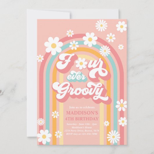Invitation Quatre Jours Super Boho Daisy Rainbow 4e anniversa (Devant)