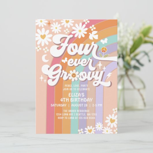 Invitation Quatre Jours Super de marguerite arc-en-ciel Super (Debout devant)