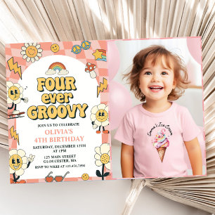 Invitation Quatre Jours Super Retro Van Pink 4e anniversaire
