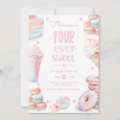 Invitation Quatre macarons pastel sucrés de 4 ans (Devant)