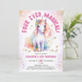 Invitation Quatre magiques | Unicorn 4e fête d'anniversaire (Debout devant)