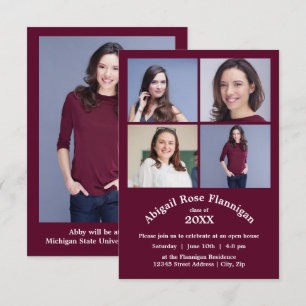 Invitation Quatre Photos Collage Bourgogne - 3x5 Graduation