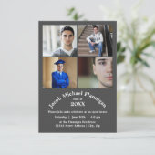 Invitation Quatre photos Collage Grey 3x5- Annonce de diplôme (Debout devant)