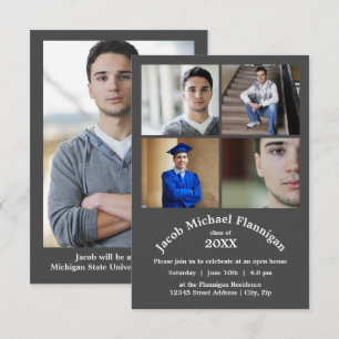 Invitation Quatre photos Collage Grey 3x5- Annonce de diplôme