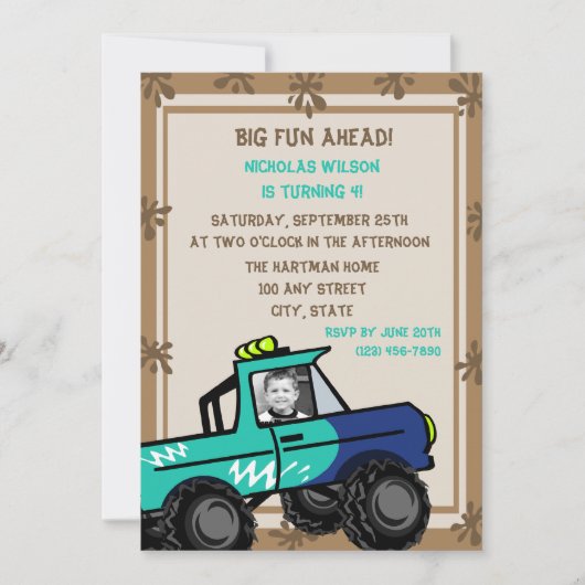 Invitation Quatre roues Amusement / Anniversaire (Devant)