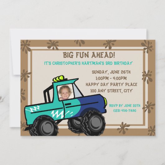 Invitation Quatre roues Fun Camion Anniversaire (Devant)