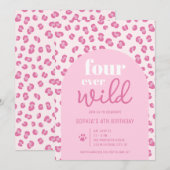 Invitation Quatre toujours sauvage fille 4e anniversaire fête (Devant / Derrière)