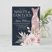 Invitation Quatre-vingt-dix et fabuleux ! Dusty Rose Floral 9 (Debout devant)
