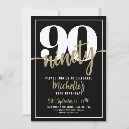 Invitation Quatre-vingt-dix moderne 90e fête d'anniversaire (Devant)