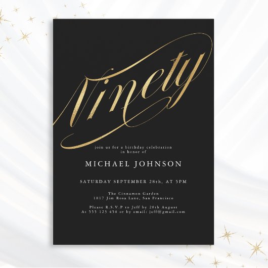 Invitation Quatre-vingt-dix Noir et Or 90e anniversaire