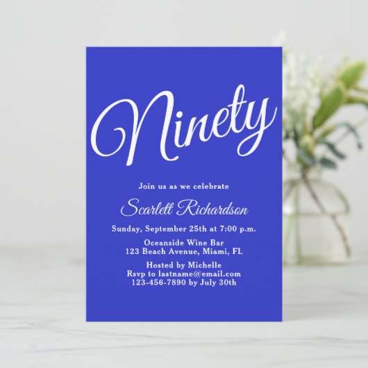 Invitation Quatre-vingt-dix Script moderne Royal Blue 90e ann (Debout devant)
