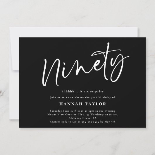Invitation Quatre-vingt-dix Simple Chic Noir Blanc 90e annive (Devant)