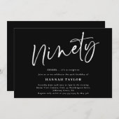Invitation Quatre-vingt-dix Simple Chic Noir Blanc 90e annive (Devant / Derrière)
