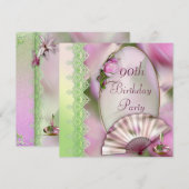 Invitation Quatre-vingt-dixième anniversaire assez rose de (Devant / Derrière)