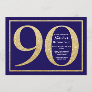 Invitation quatre-vingt-dixième Bleu marine d'anniversaire et